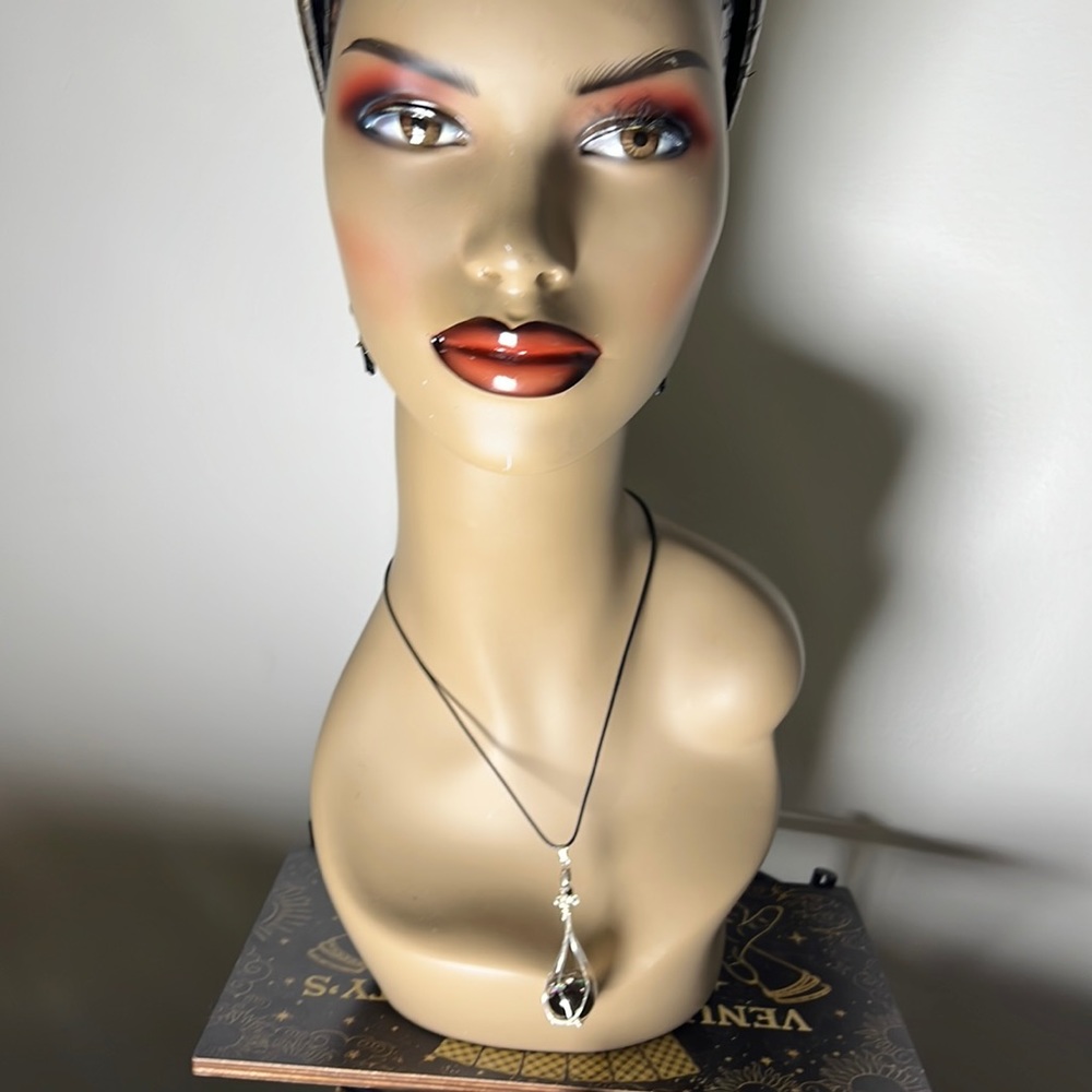 #11 Smokey Quartz Crystal Mini Sphere in silvertone w/ Cloisonné bead Necklace